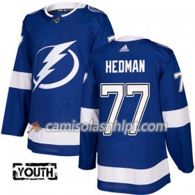 Camisola Tampa Bay Lightning Victor Hedman 77 Adidas 2017-2018 Azul Authentic - Criança